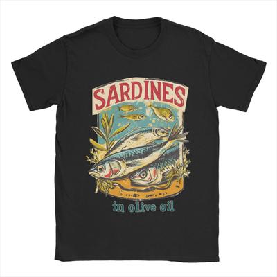 Sardines In Olive Oil  T Shirt Summer   A Vintage Poster  Cotton T-Shirts For Men Fashion Casual Tshirt Sleeve Street Style Tees