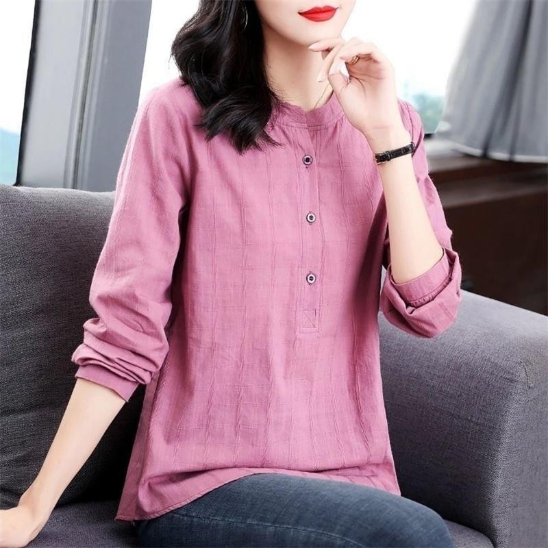 Woman Spring Autumn Style Blouses Shirts Lady Casual Long Sleeve Stand Collar Blusas Tops