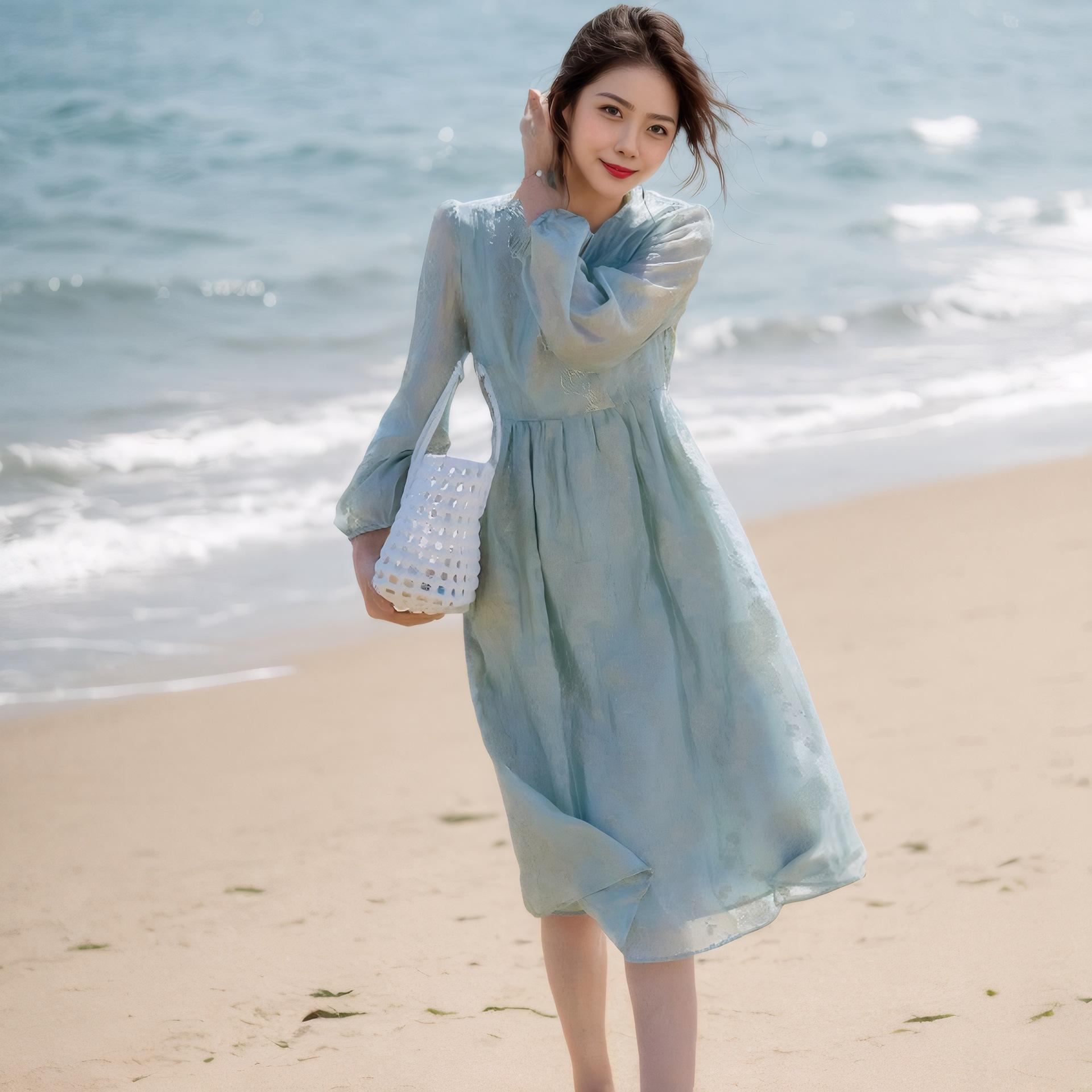 

Новая весенне-летняя легкая роскошная жаккардовая юбка А-силуэта, весенне-осеннее кружевное платье средней длины с V-образным вырезом и поясом для женщин XL синий