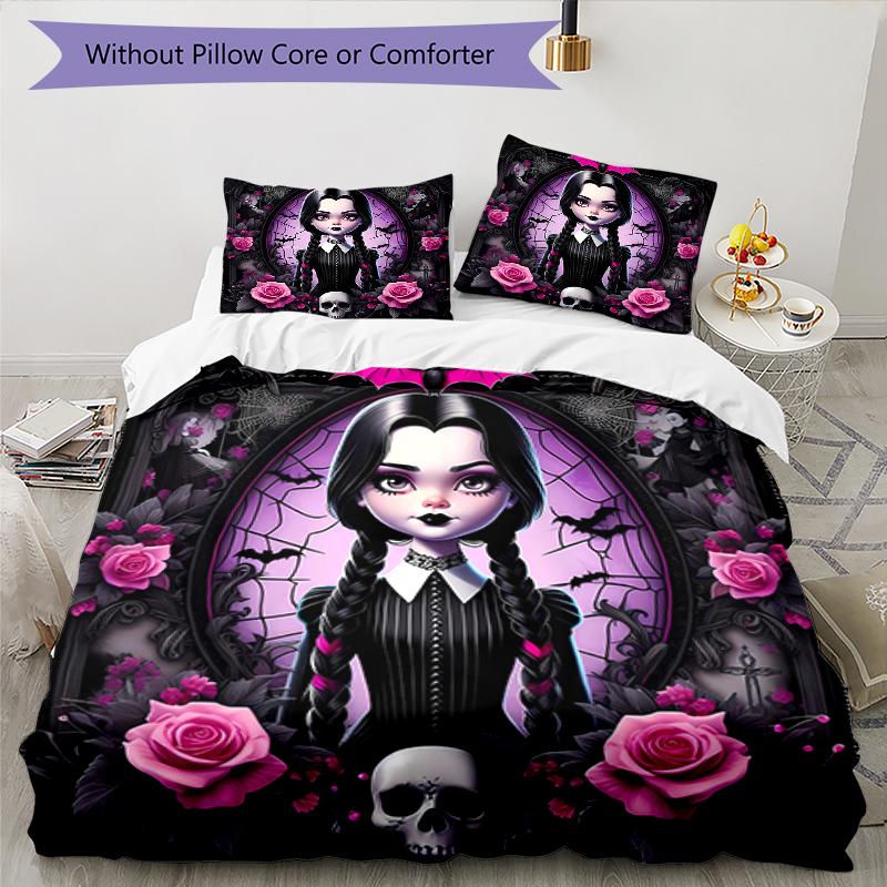 3pcs Addams Family Wednesday3 Design Cover Set - HD Printed Bedding with 1 Cover and 2 Pillowcases - Perfect for Home and Dorm Decor