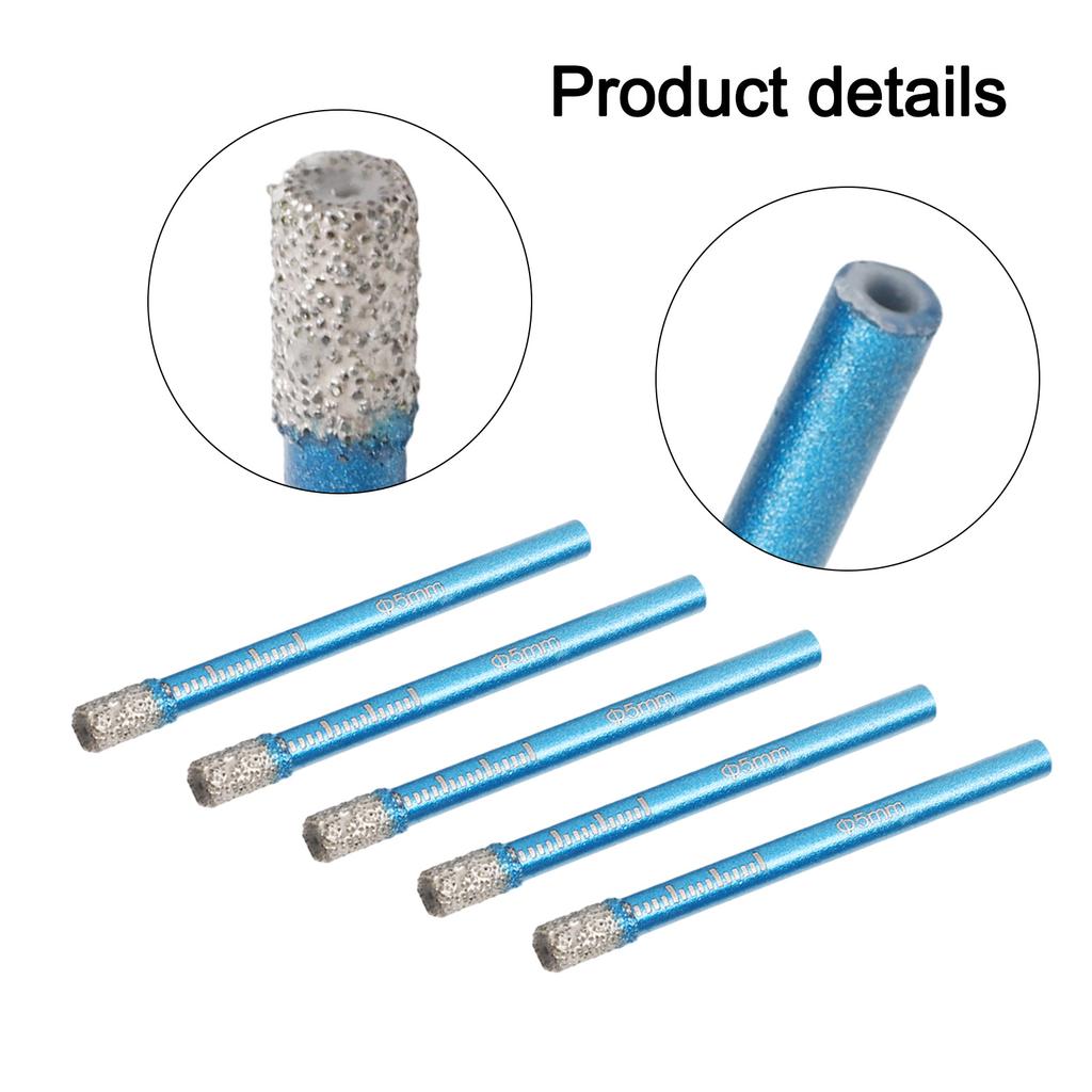 5PCS Diamond Coated Core Drill Bit 5mm Round Shank For Porcelain Tile Marble And Slate Cutting Replace Drill Bits Without Water
