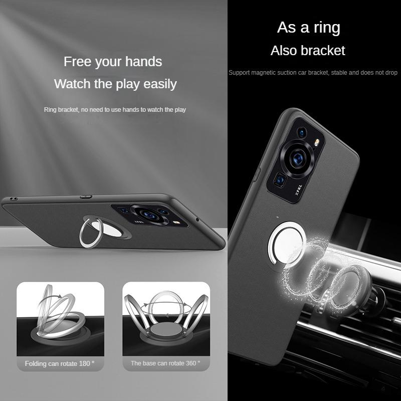 Dla Huawei P60 Case Ultra cienka metalowa ochrona obiektywu PU Skórzane etui do Huawei P60 Pro ART P50E P40 Pro Plus Magnetyczna osłona uchwytu pierścieniowego