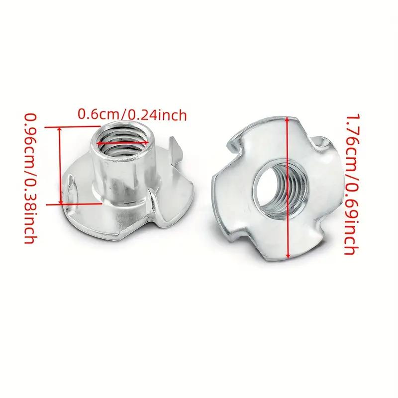 40pcs M6 Stainless Steel T-Type 4-Claw Nuts White Galvanized Rustproof for Wood And Damp Environments