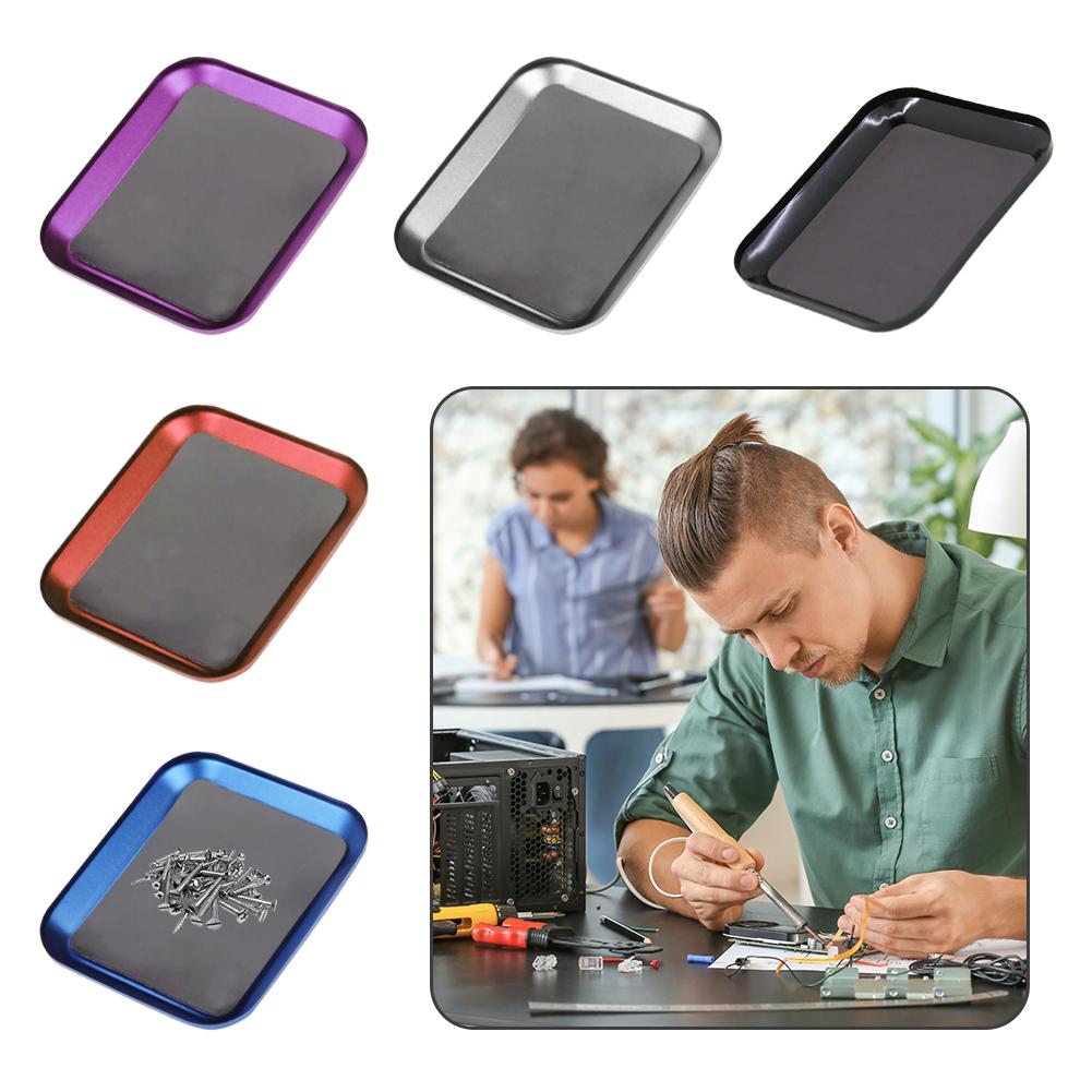 Aluminum Alloy Magnetic Screw Tray Metal Small Parts Storage Box Tray DIY Tools Anti-Loss Screw Tray Tool