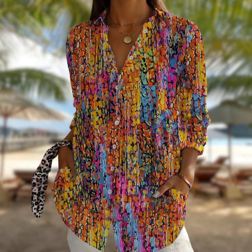 Plus Size Women Long Sleeve Button Shirt Solid Floral Casual Comfort Blouse