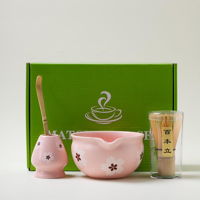 4-7pcs Set Ceramic Matcha Bowl Large Capacity Smooth Matcha Whisk Stand High Temperature Resistant Tea Salad Soup Bowl