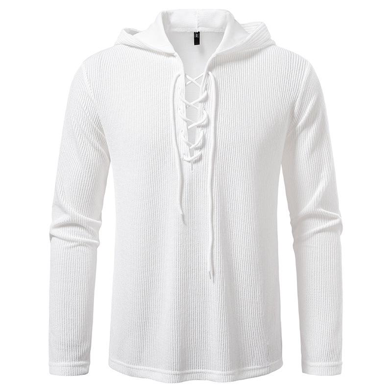 Men's Lace-Up Hooded Textured Sweatshirt Casual Pullover for Men Autumn Winter Warm Fashion Multi-Color Long Sleeve Male Top