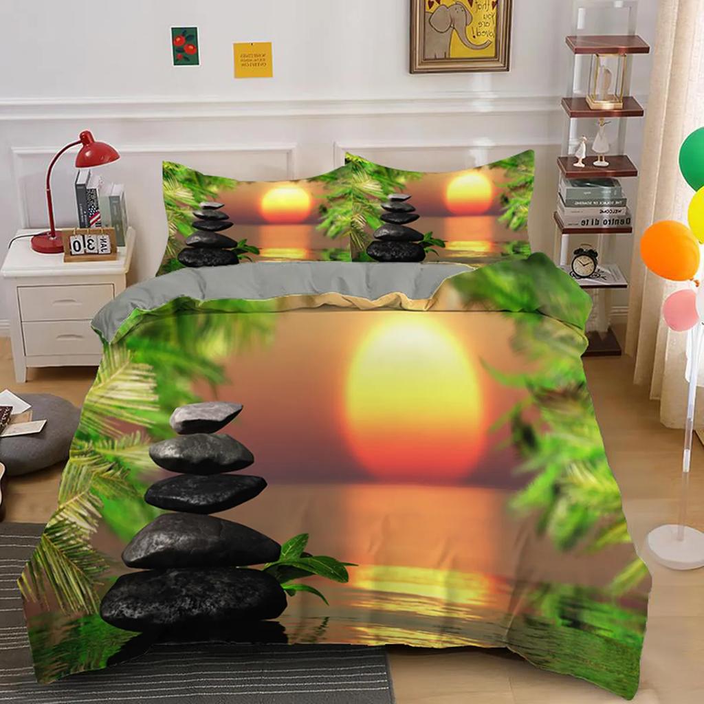 Stone Pattern 3D Bricks Wall Print Duvet Cover Zen Stone Polyester Quilt Cover Stone Natural Scenery Theme Bedroom Decorations