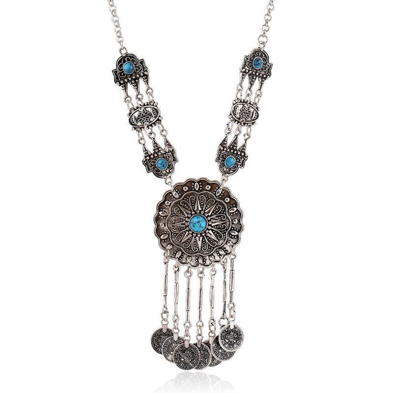 Vintage Style Engraved Long Round Fringed Necklace Sweater Chain