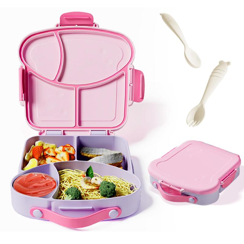 Dětský bento obědový box bez BPA s nepropustnými přihrádkami a sadou příborů pro školní pikniky a každodenní venkovní výlety