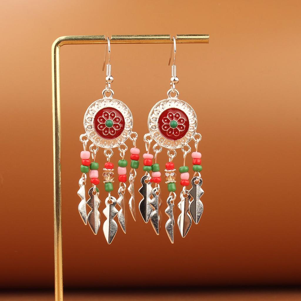 Turquoise Earrings Bohemian Drop Ear Earrings with Tassels, Geometric Alloy, Retro Style, Boastful Ear Accessories