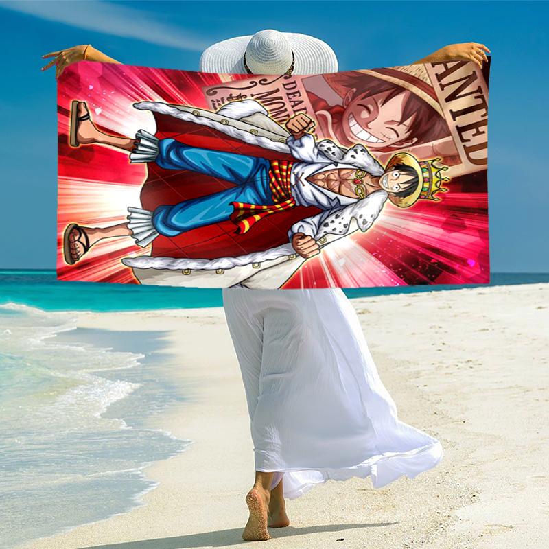 Classic Japanese Element Cartoon ONE PIECE Monkey D. Luffy Beach Towel Outdoor Camping Vacation Swimming Beach Towel Outdoor Absorbent Bath Towel Y18