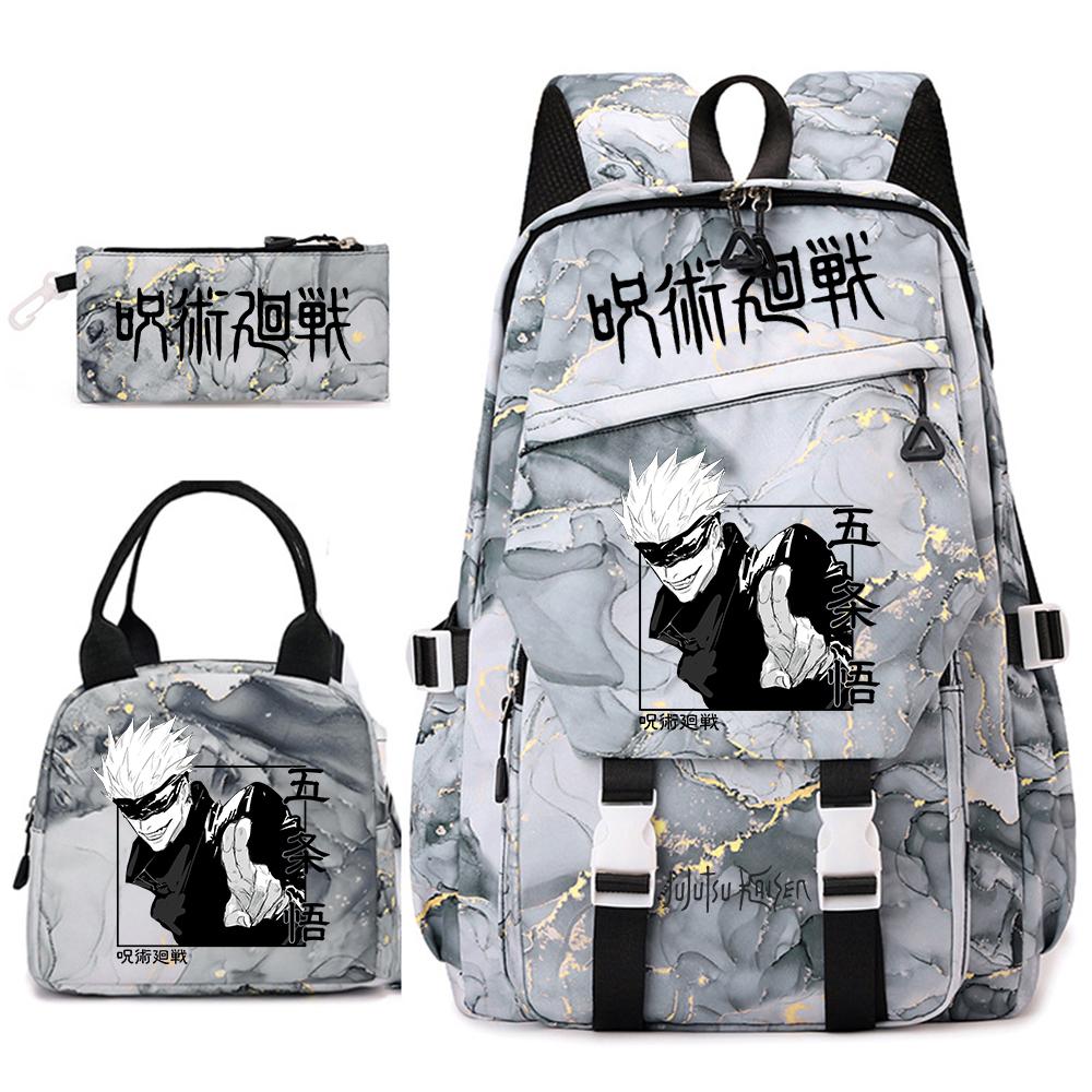 Jujutsu Kaisen Anime Print Schooltas Set 3 Stuks Rugzak Lunchtas Etui voor Meisjes Lichtgewicht Casual Dagrugzak
