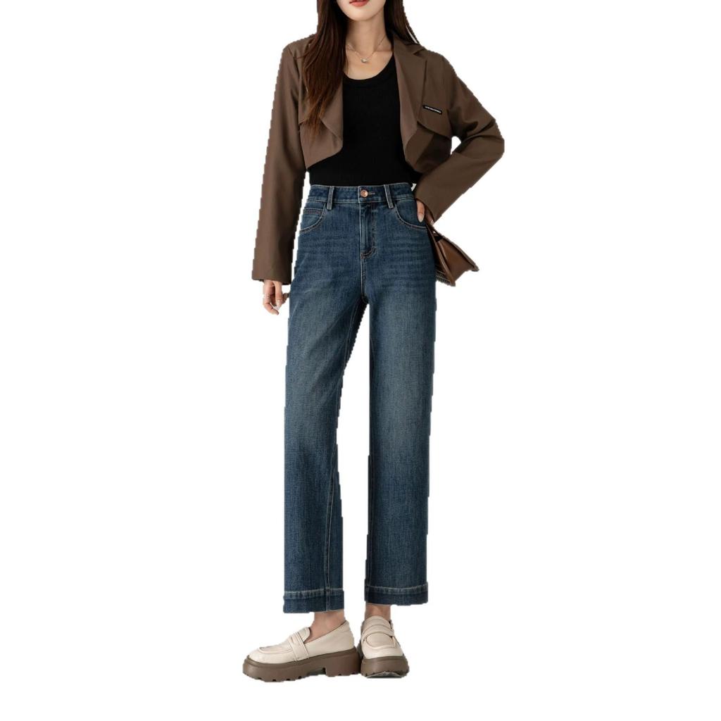 360 High Waist Cropped Straight Leg Cane Denim Jeans For Women - Versatile Casual Style