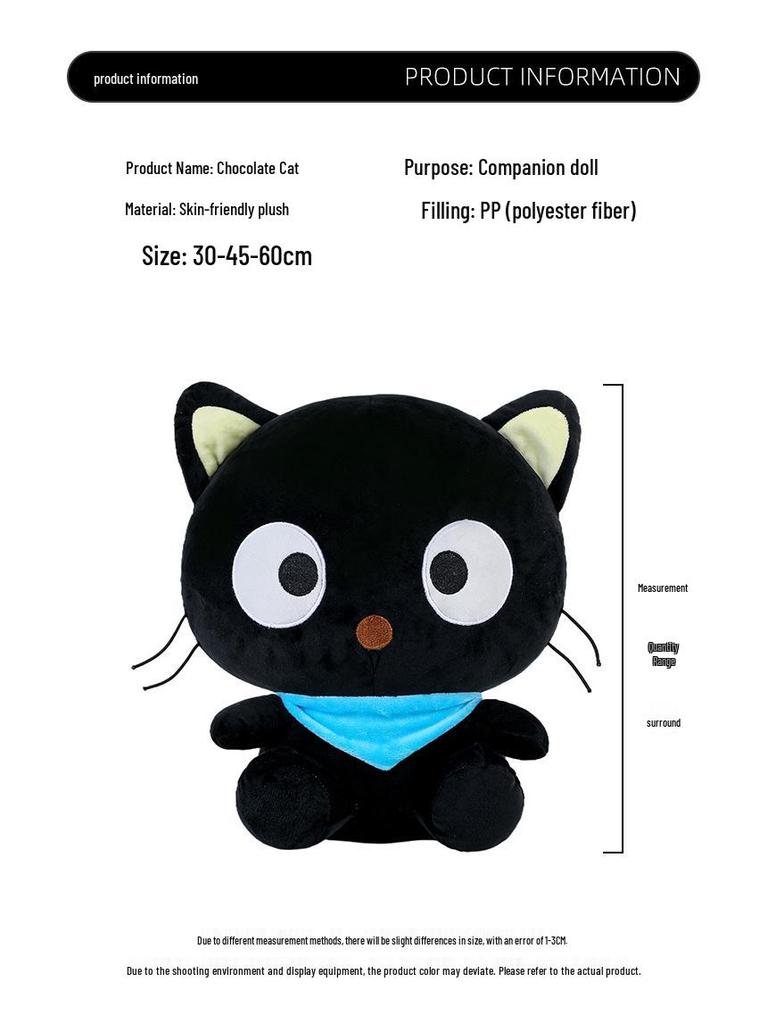 Adorable Dazed Black Cat Plush Toy with Scarf - Perfect Birthday Gift for Children