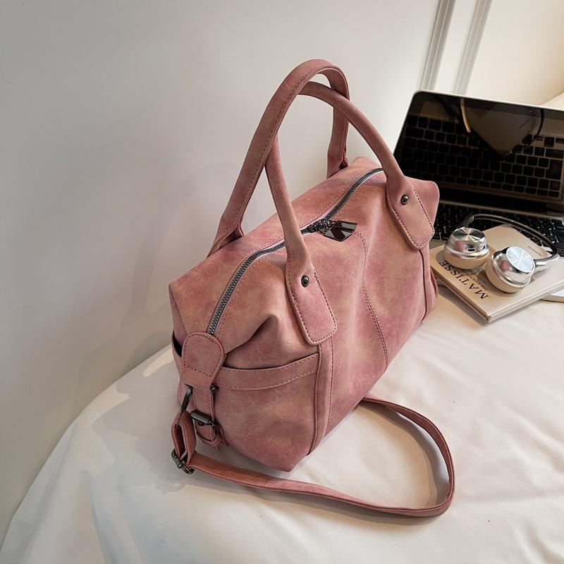 Vintage Faux Leather Duffel Bag Women's Fashion Shoulder Tote with Dual Handle and Practical Design