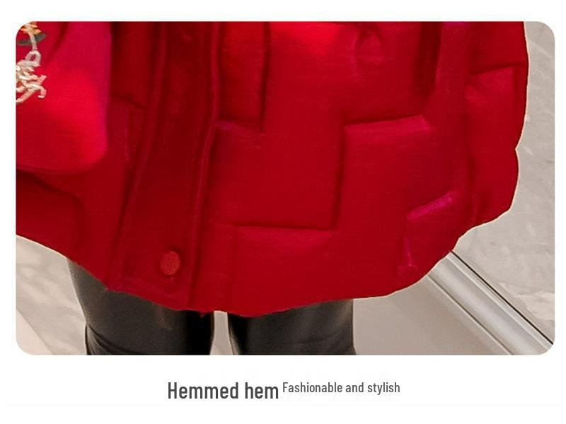 Girls' 2022 Mid-Length Fashion Coat: New Year Plus Velvet Padded Cotton Jacket