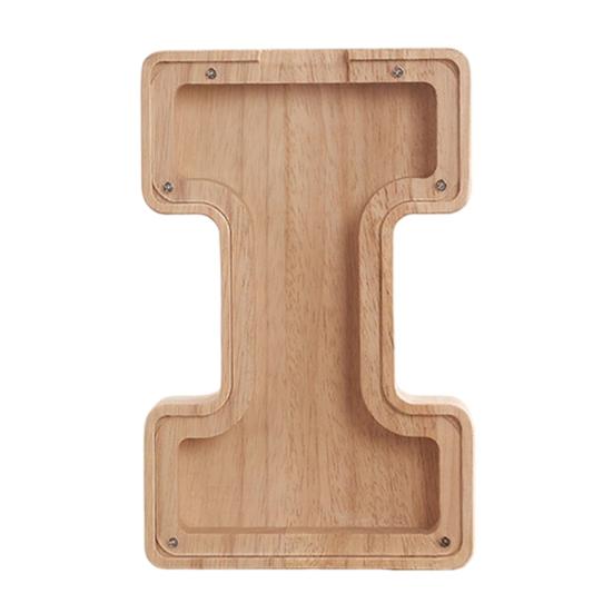 Wooden Piggy Bank with Clear Window, A-Z Letter Coin Cash Container for Kids Adults, Unbreakable Money Saving Box Decoration