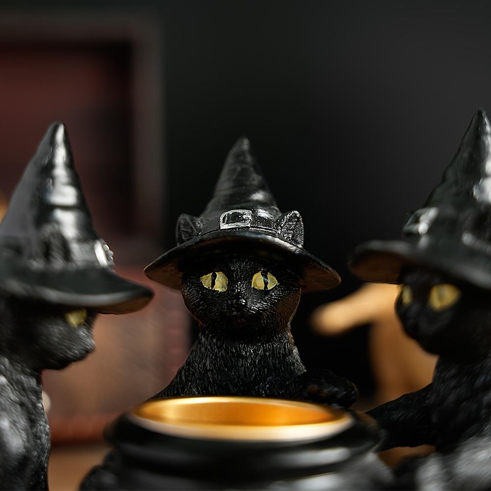 Hexenkatzen-Skulpturen Sammlerfiguren Set mit 1, Halloween Metall- und Harzdeko, Innenbereich, Saisonale Feiertagsdekorationen