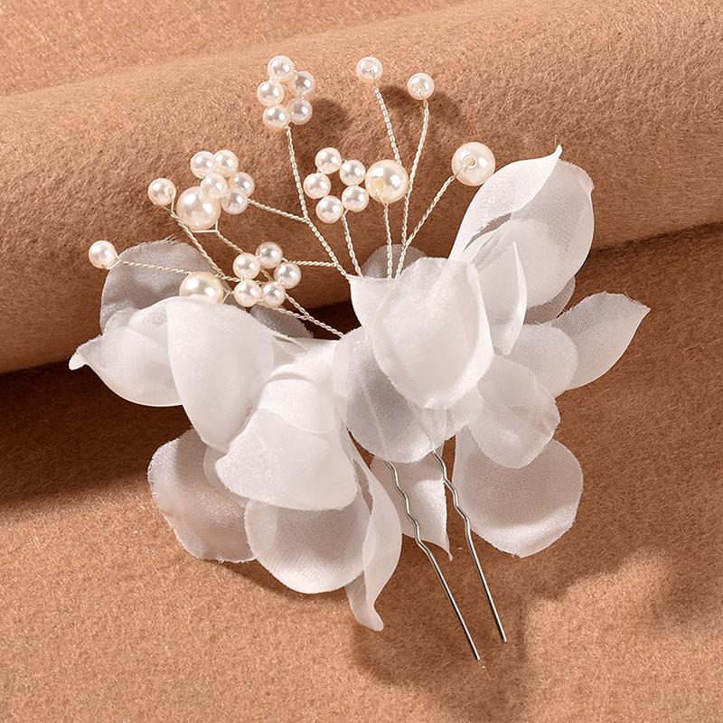 1Pair Wedding U Shape Hair Clips Bridal Headpiece Mesh Flower Pearl Hairpins Women Wedding Hair Accessories Bridal Headdress