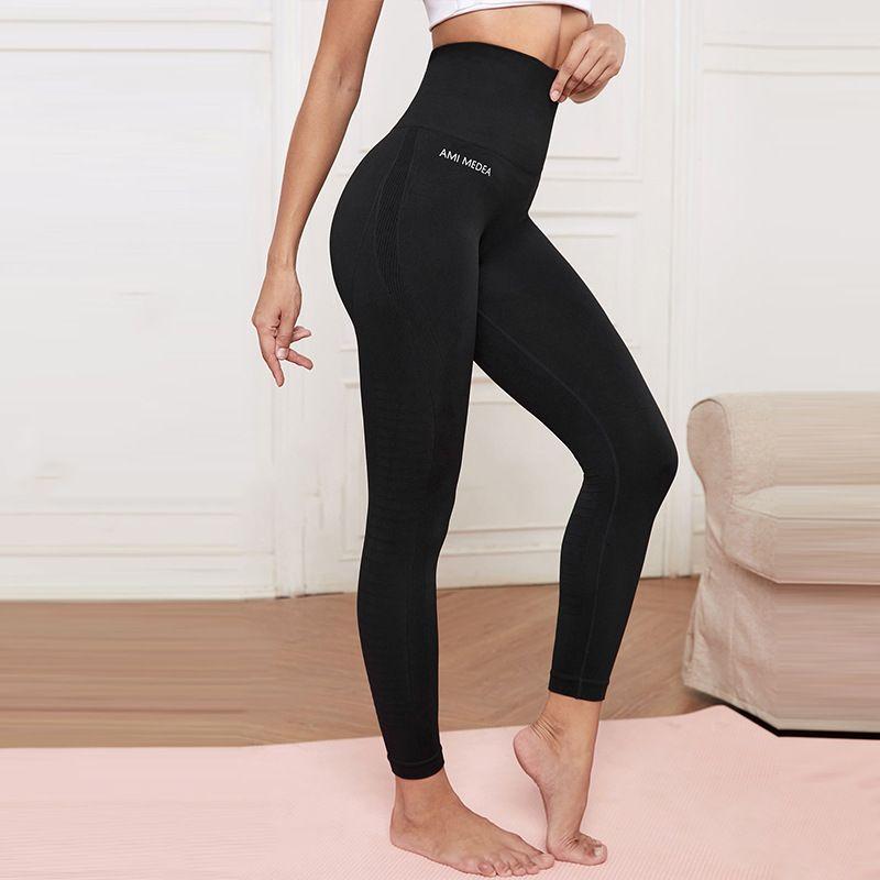 

Fitness Pants Female Waist Hip Lifting Professional Yoga Pants Outwear Internet Celebrity Running Training Nude Feel Elastic Sports Tights Black XL