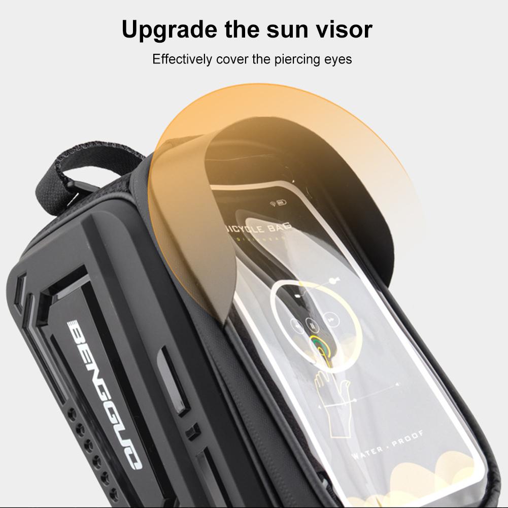 2L Bicycle Phone Front Frame Bag Waterproof Bike Frame Front Tube Bag Hard Casing Bike Bag for Phones Under 8 Inch