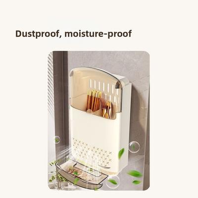 Punch-free Chopstick Storage Box Wall-mounted with Dust Cover Chopstick Fork Spoon Organizer Thick Dustproof