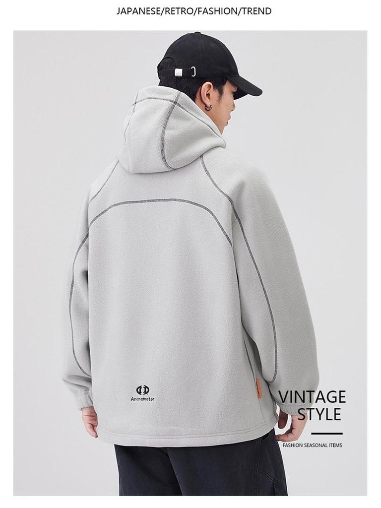 Men's Autumn Fleece Hooded Jacket - Warm, Loose, Casual Outdoor Wear