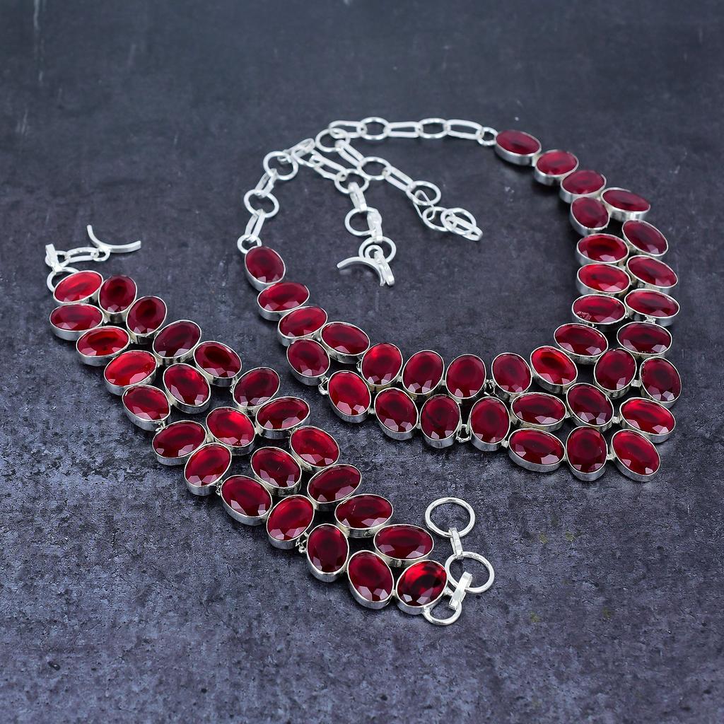 Natural Mozambique Garnet Gemstone 925 Sterling Silver Jewelry Set s0J74