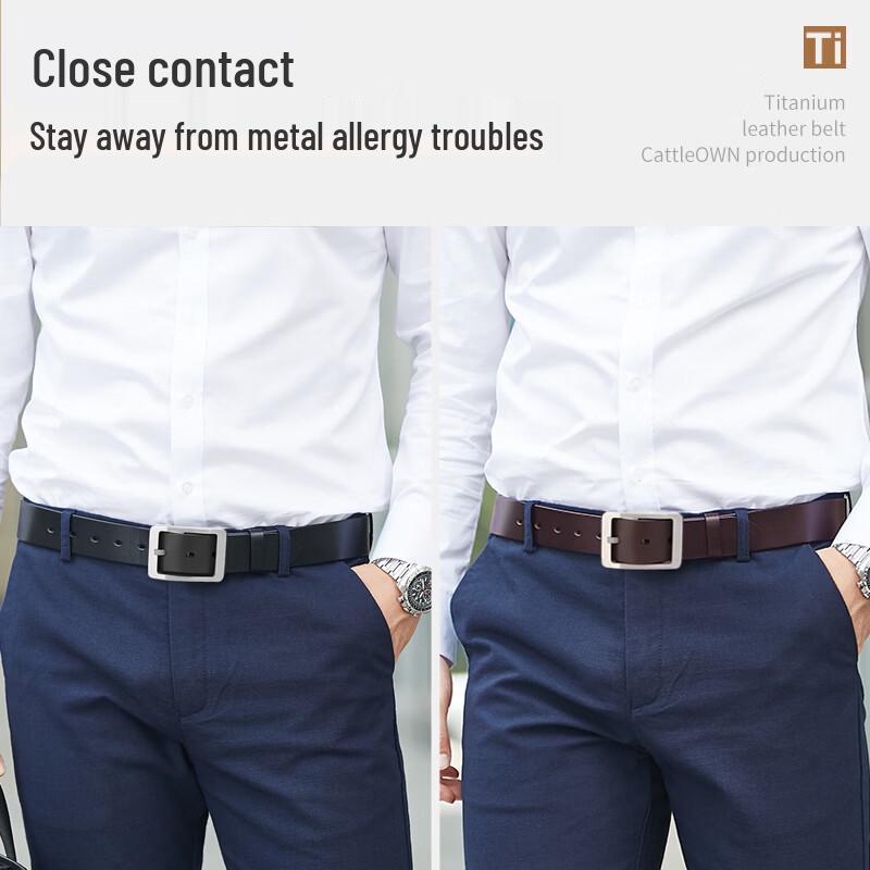 Cattlesboss Men's Pure Titanium First Layer Cowhide Pin Buckle Belt 3166