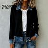 Ribbed Corduroy Top Women Denim Zip-Up Jacket, Long Sleeve Casual Coat, Relaxed Fit Jacket Fall Winter with Contrast Turndown Collar Outerwear