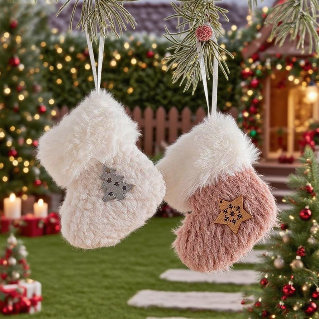 Cloth Craft Christmas Tree Ornament Hangging Delicate Christmas Decoration Handmade Boots and Hat Designs Christmas Caps Pendant