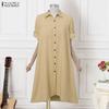 ZANZEA Women Casual Adjustable Long Sleeve Loose Lapel Collar Stripe Shirt Dress