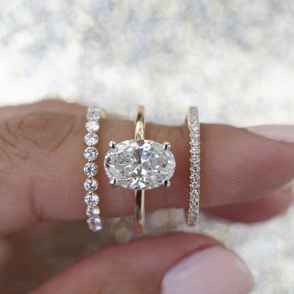 Luxury Light Luxury Fashion Versatile Zircon Ring Women's Super Flash Diamond Exquisite Three-piece Ring