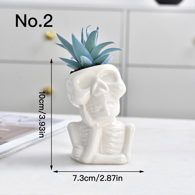 Creative Skull Flower Pot Succulent Pot Ceramic Planter Home Decor Halloween Ornament Bonsai Plant Pot Garden Decoration