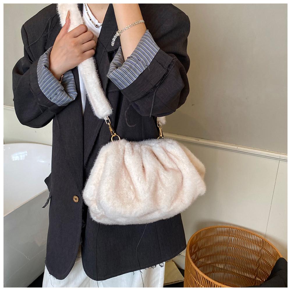 Single Shoulder Bag Comfortable Imitati Mink Fur Bag Pleated Bag Plush For Evening Out Shopping Casual Outings