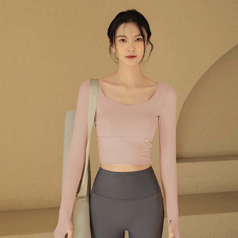 

Женские облегающие топы для йоги с длинным рукавом и накладками на грудь для осени/зимы — идеально подходят для бега, пилатеса и фитнеса L