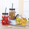 Summer Fruit Creative Mason Jar Cold Drink Glass Cup Juice Beverage Cup with Lid 500ml