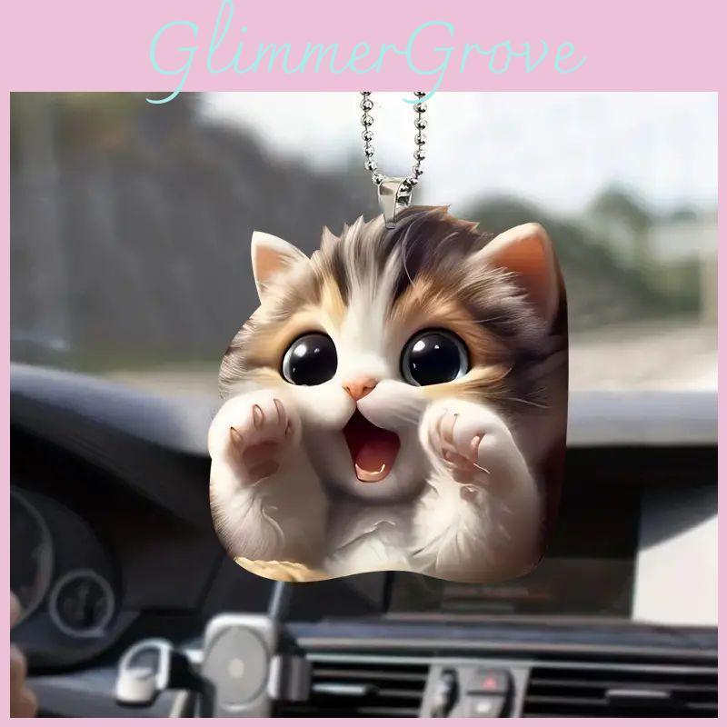 Charming Acrylic Flat Cat Pendant Ideal For Trendy Car Accessories And Home Decor