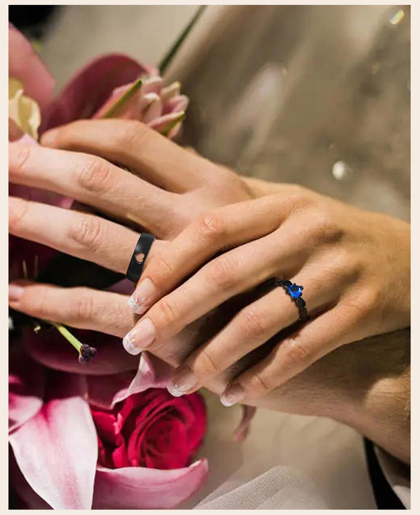Couple Heart Rings Stainless Steel Love Stone Wedding Band Promised Rings for Her and His Jewelry Anniversary Gift