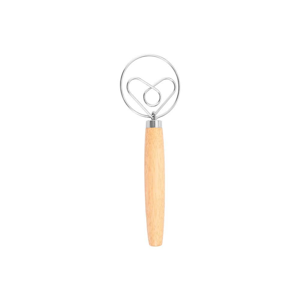 Danish Wooden-Handled Single Coil Dough Mixer: Manual Handheld Baking Tool for Flour Blending