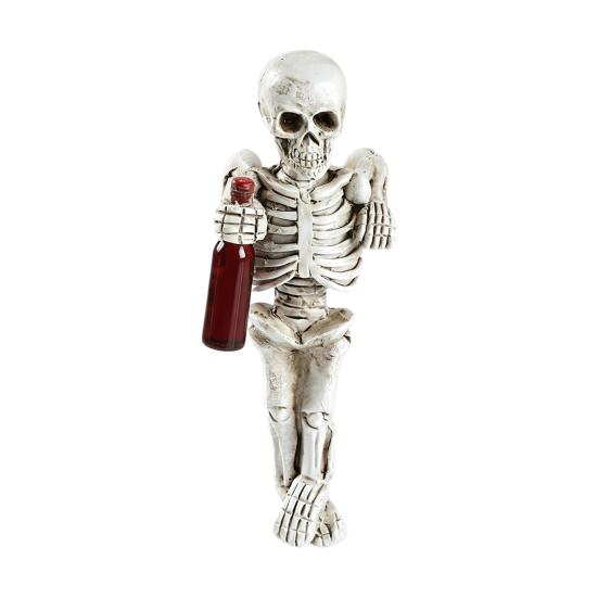Scary Skeleton Ornament Halloween Gothic Resin Figurine, Holding Glass Bottle Decorative Skull Figure Statue, Desktop Decoration for Home Office