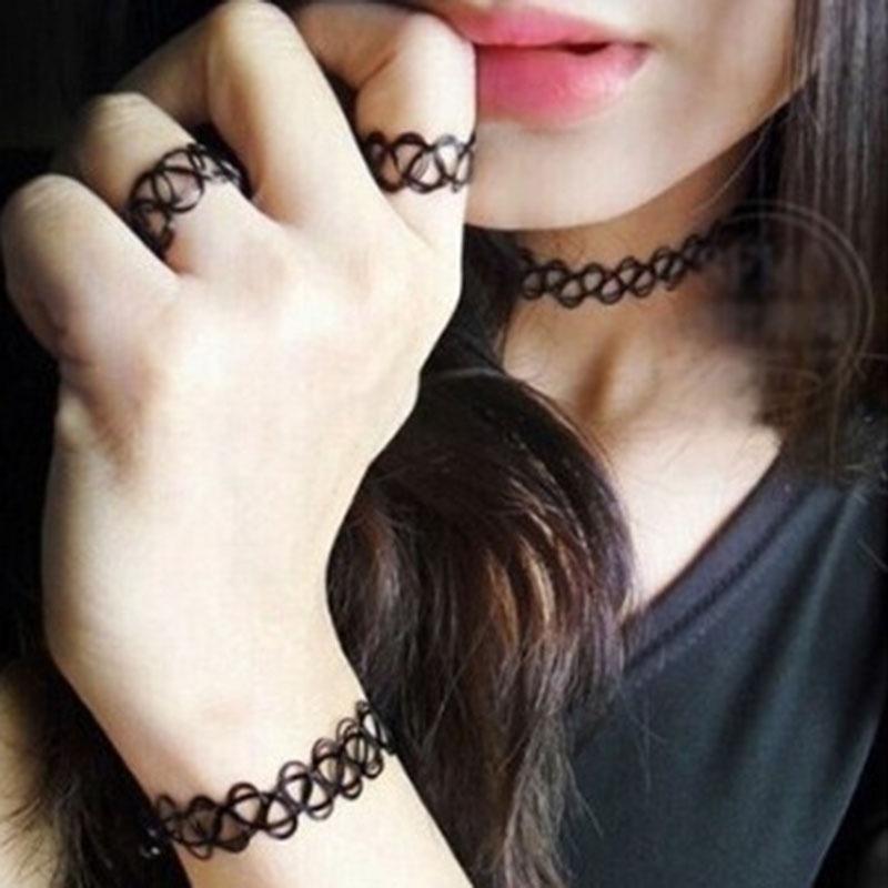 12 cores 12 peças/pacote Colar gargantilha arco-íris tatuagem Vintage Elástico Quartzo Elástico Henna Gótico Punk Elástico Joias femininas