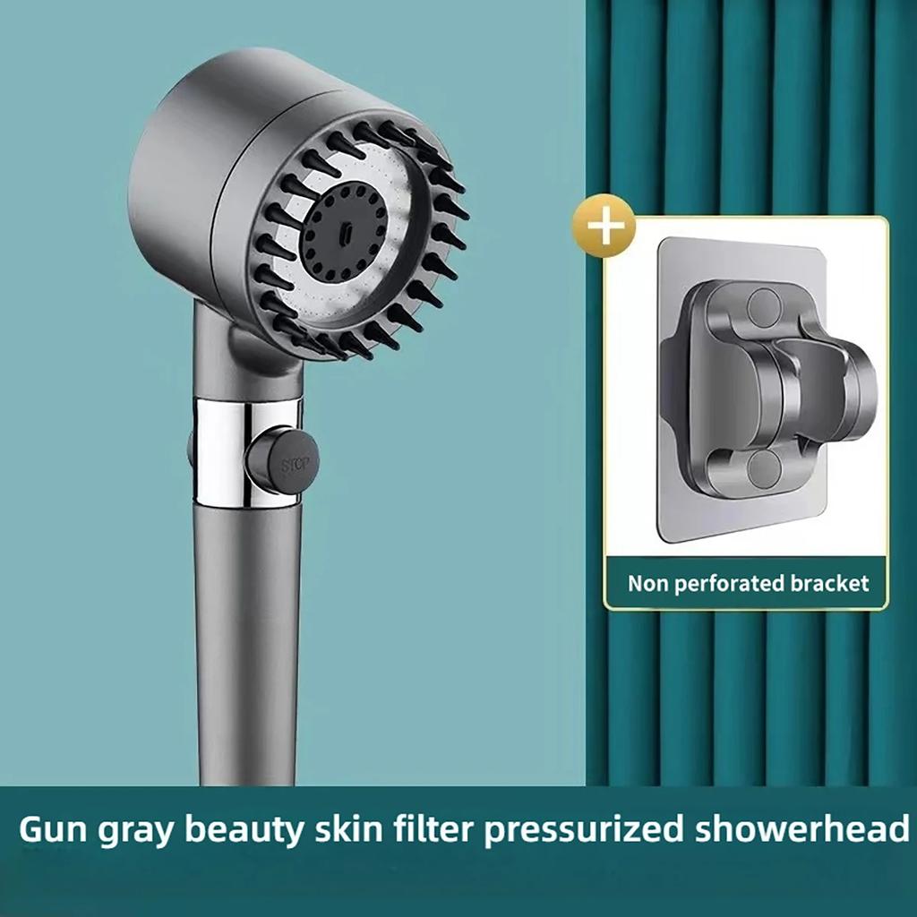 3 Modes Massage Shower Head with Silicone Brush Detachable Spray Gun Mode Handheld High Pressure Bathroom Showerhead with Filter