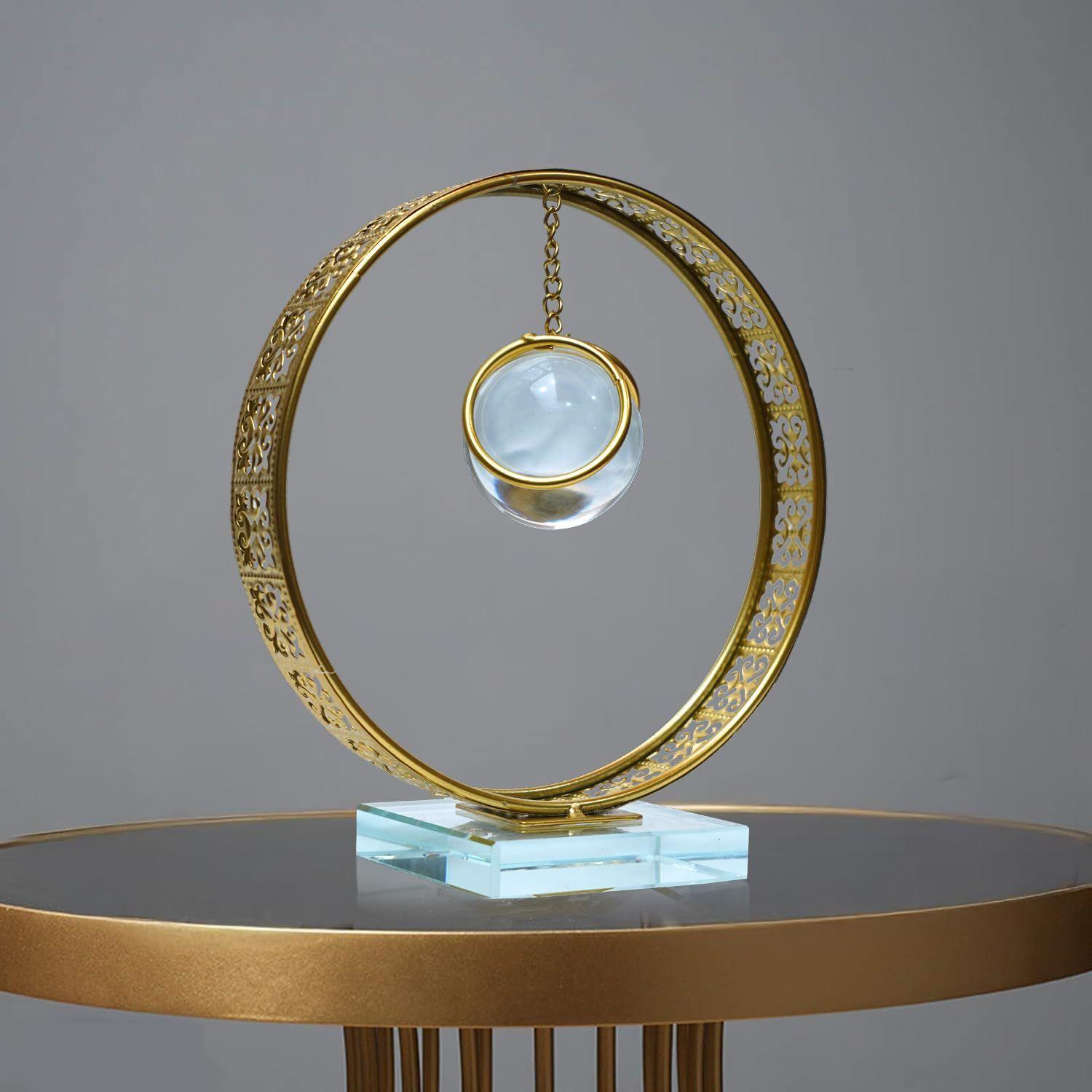 

Clear Crystal Ball with Stand, Light Luxury Crystal Sphere for Gift, Gold Art Deco for Photography Ornaments, Bookcase, Wedding, Party