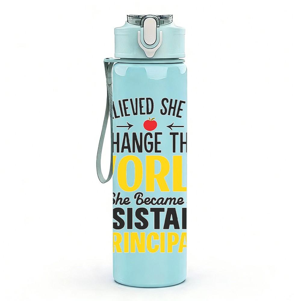1PC Assistant Principal World Change Quote 750ml Color Plastic Sports Water Bottle Leakproof Flip Straw Lid Suitable for Sports Office Home Use