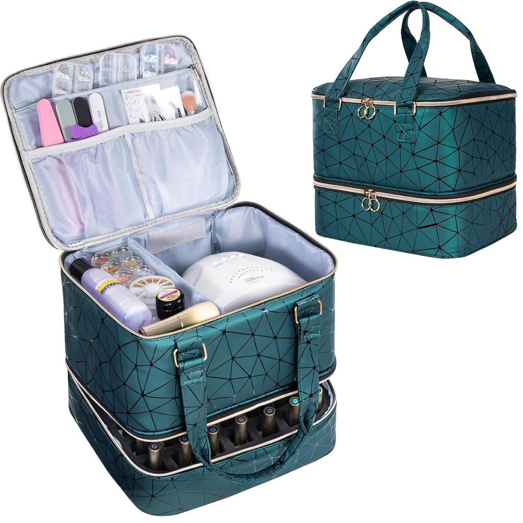 Elegant Travel Makeup Bag: Double-Layer Nail Polish Storage for 42 Bottles