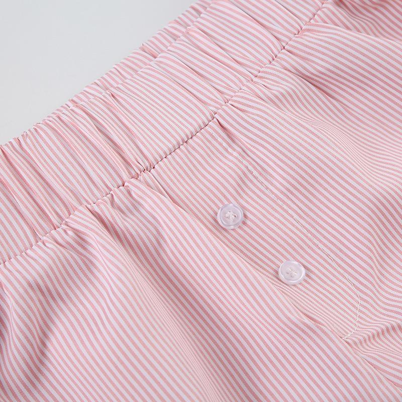 Fashion Summer Simple Striped Women Beach Shorts Loose Elastic Waist Sports Casual Short Pants Elegant Buttons Simple Basic Thin Women's Clothing