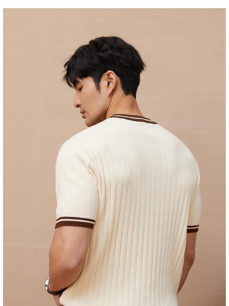 Men's Slim Fit Short Sleeve Color Block Pocket Knit T-Shirt - Summer Casual Trendy Wear