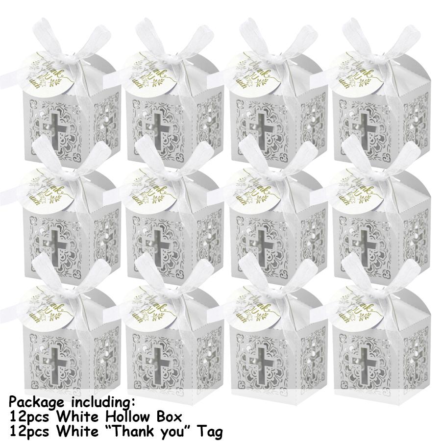 6-24pcs Elegant White Hollow Cross Gift Box Laser-Cut Wedding Candy Box Wedding Baptism Favors Gift Box Decoration Baptism Gifts